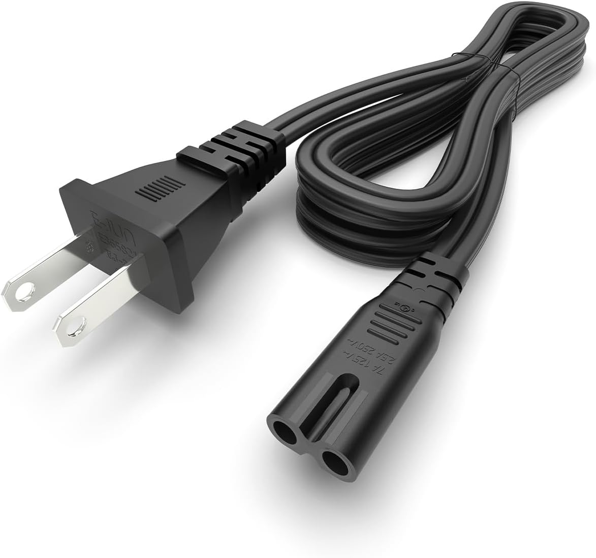 2-Pin AC Power Cable Cord – 6-Foot Heavy-Duty (Black, 100% Branded Copper)  Universal Power Cord for Laptops, LED TVs, Printers, PCs, PlayStation, Recorders & Cameras