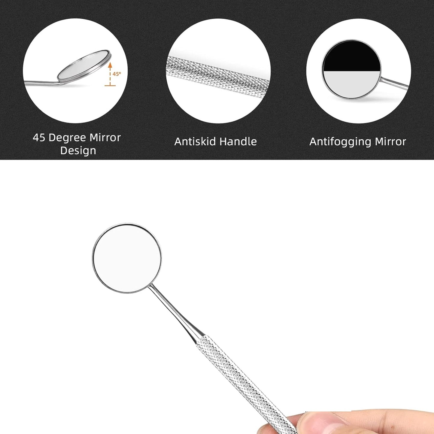 Dental Mirror Stainless Steel 16 cm with Handle Dentist Tool for Teeth Cleaning Plaque, Mouth Inspection, Lash Extension Mirror