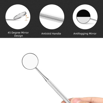 Dental Mirror Stainless Steel 16 cm with Handle Dentist Tool for Teeth Cleaning Plaque, Mouth Inspection, Lash Extension Mirror