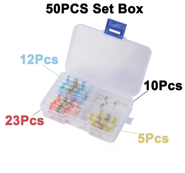 50pcs/set Waterproof Solder Seal Heat Shrink Butt Wire Cable Connectors Shrinkable Electrical Terminal Insulated Sleeve AWG 26-6