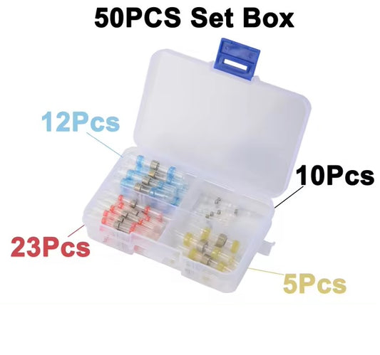 50pcs/set Waterproof Solder Seal Heat Shrink Butt Wire Cable Connectors Shrinkable Electrical Terminal Insulated Sleeve AWG 26-6