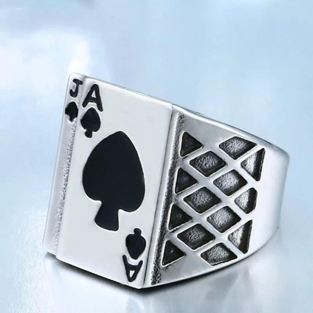 Classic Cool Men's Jewelry Chunky Black Enamel Spades Ring Men Sliver Color