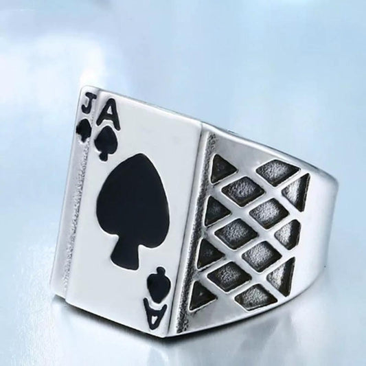 Classic Cool Men's Jewelry Chunky Black Enamel Spades Ring Men Sliver Color