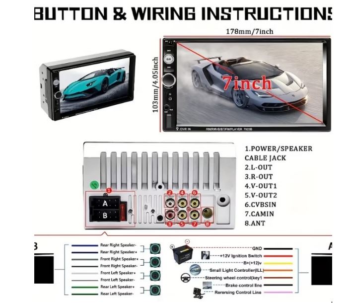 7023B 7 Inch Touch Screen Car MP5 Player with Bluetooth, Phone Link, Rear View Camera & Steering Wheel Remote
