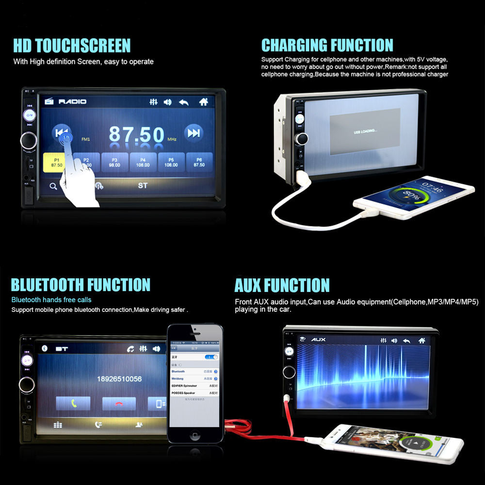 7023B 7 Inch Touch Screen Car MP5 Player with Bluetooth, Phone Link, Rear View Camera & Steering Wheel Remote