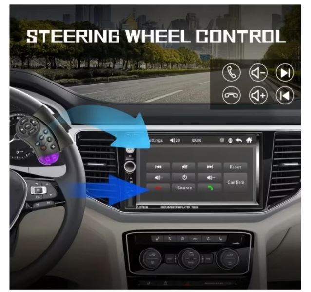 7023B 7 Inch Touch Screen Car MP5 Player with Bluetooth, Phone Link, Rear View Camera & Steering Wheel Remote