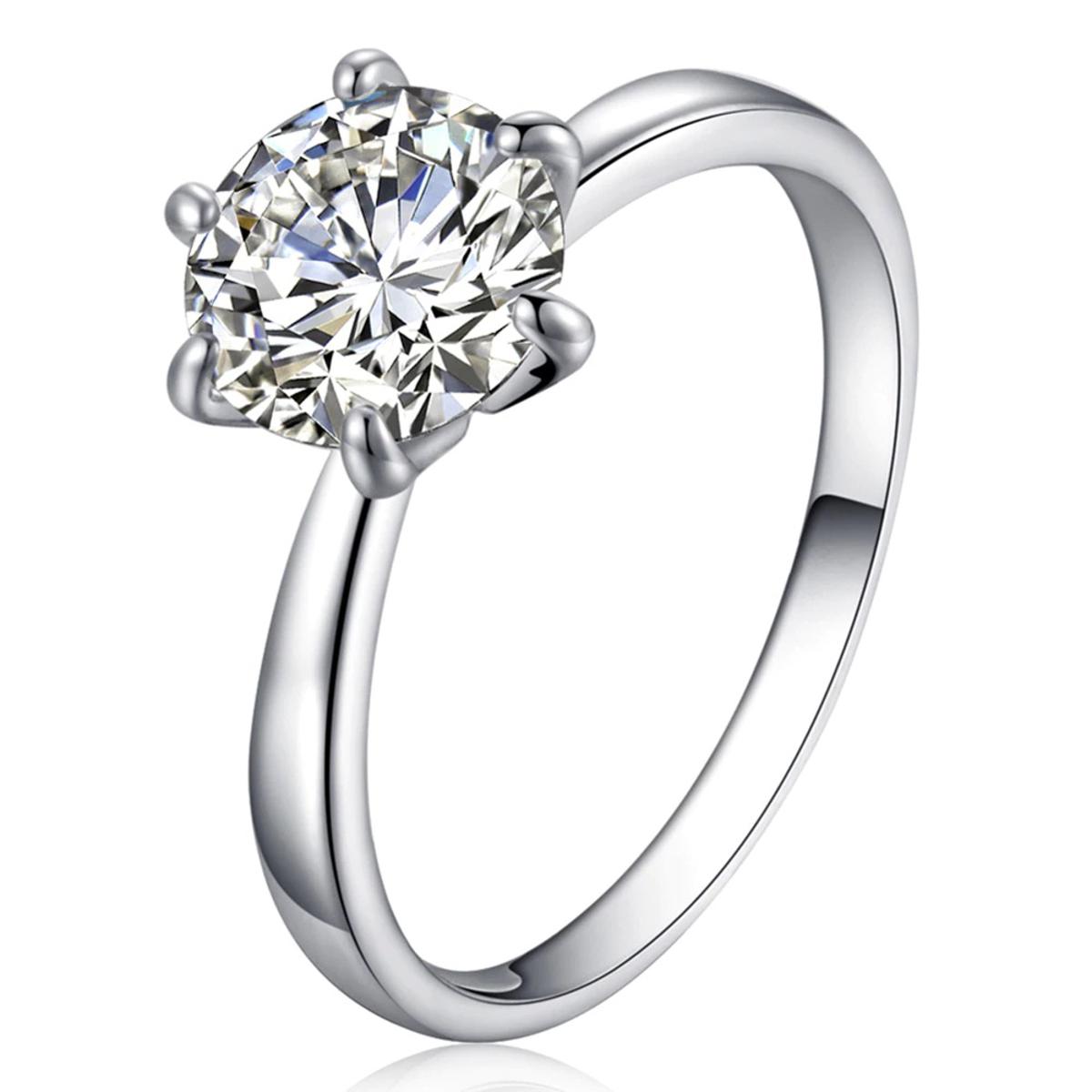 Engagement Rings for Women Sterling Silver Round Solitaire Engagement Couple Ring