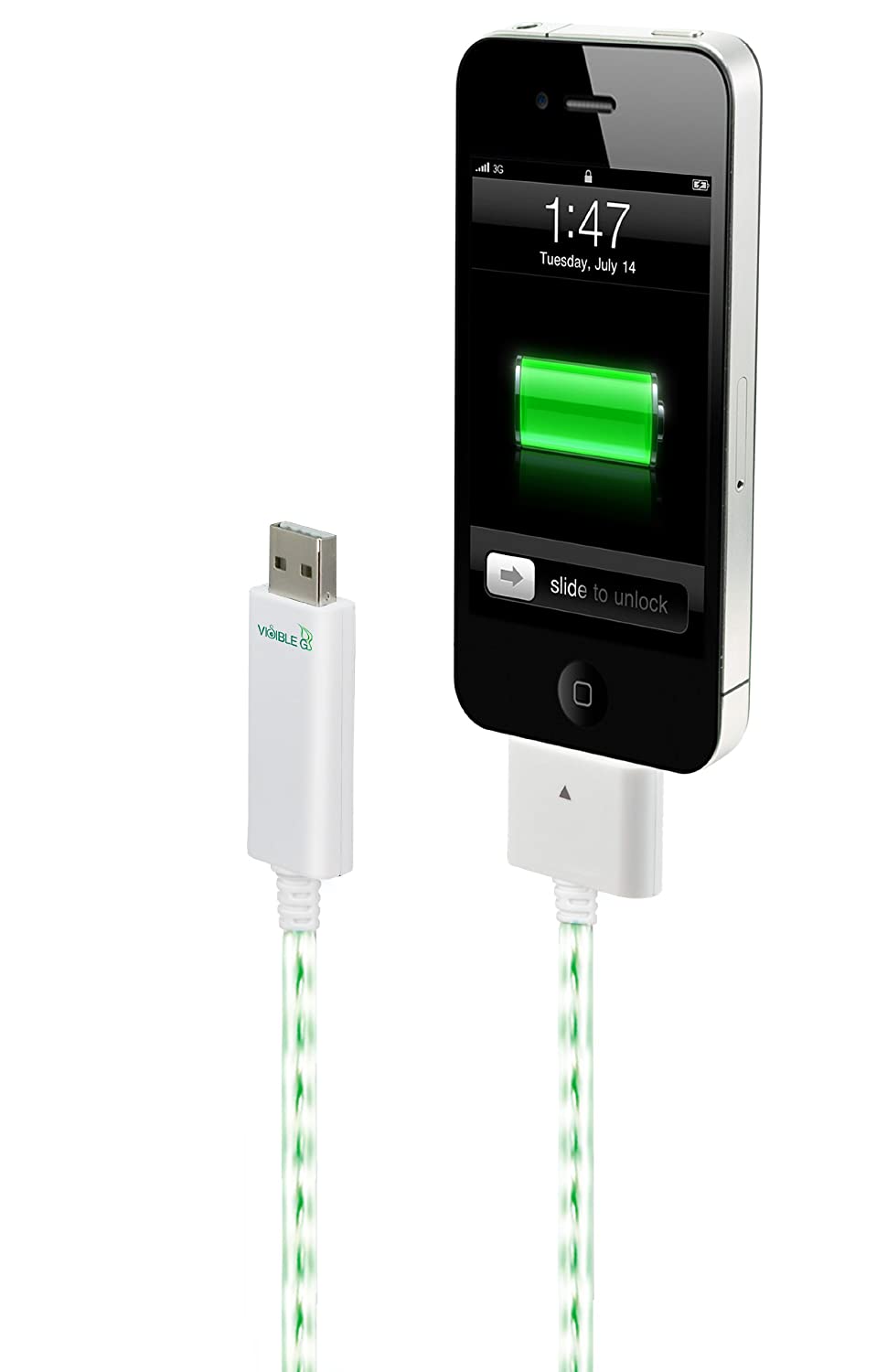 30 Pin Visible Green Smart Charge & Sync Cable for 30 Pin Cable Tab & Phone Model DWA063-WE