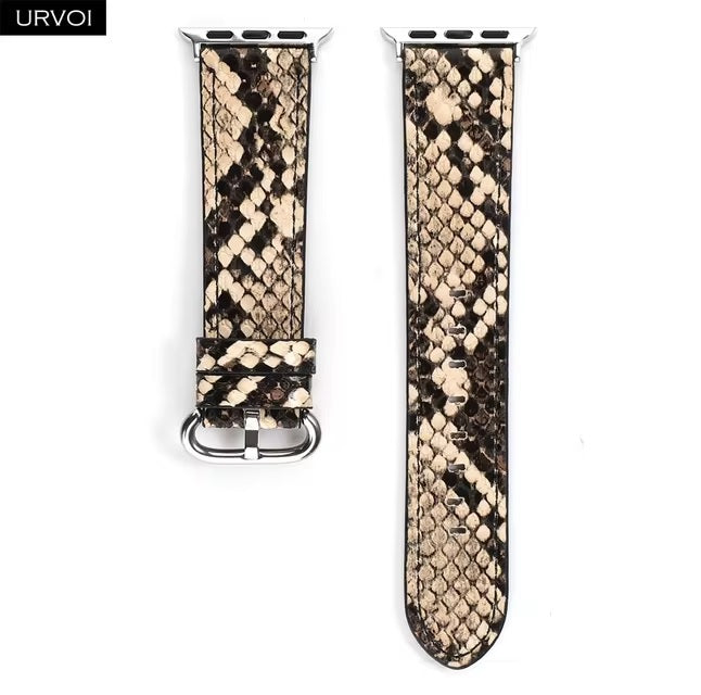 URVOI Leather band for Apple Watch series 10 9 8 7 6 SE 5 4 printing strap for iWatch 42mm-S10 38 40 41mm PU leather microfiber with python modern