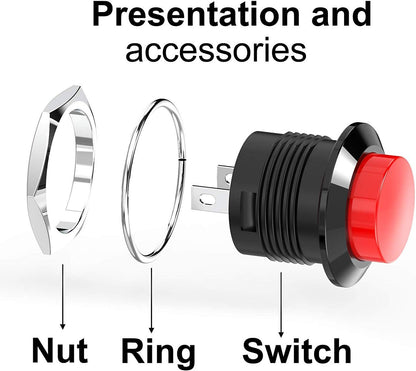 16mm Push Button Switch ON/OFF Momentary | 12V Round Push Button Power Switch with Pre-Wired Cable Red And Black color