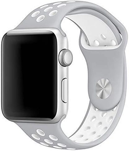 Breathable with Holes Sports Silicone Watch Band Strap for i Smart Watch (38mm,40mm. Silver White)