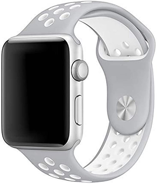 Breathable with Holes Sports Silicone Watch Band Strap for i Smart Watch (38mm,40mm. Silver White)