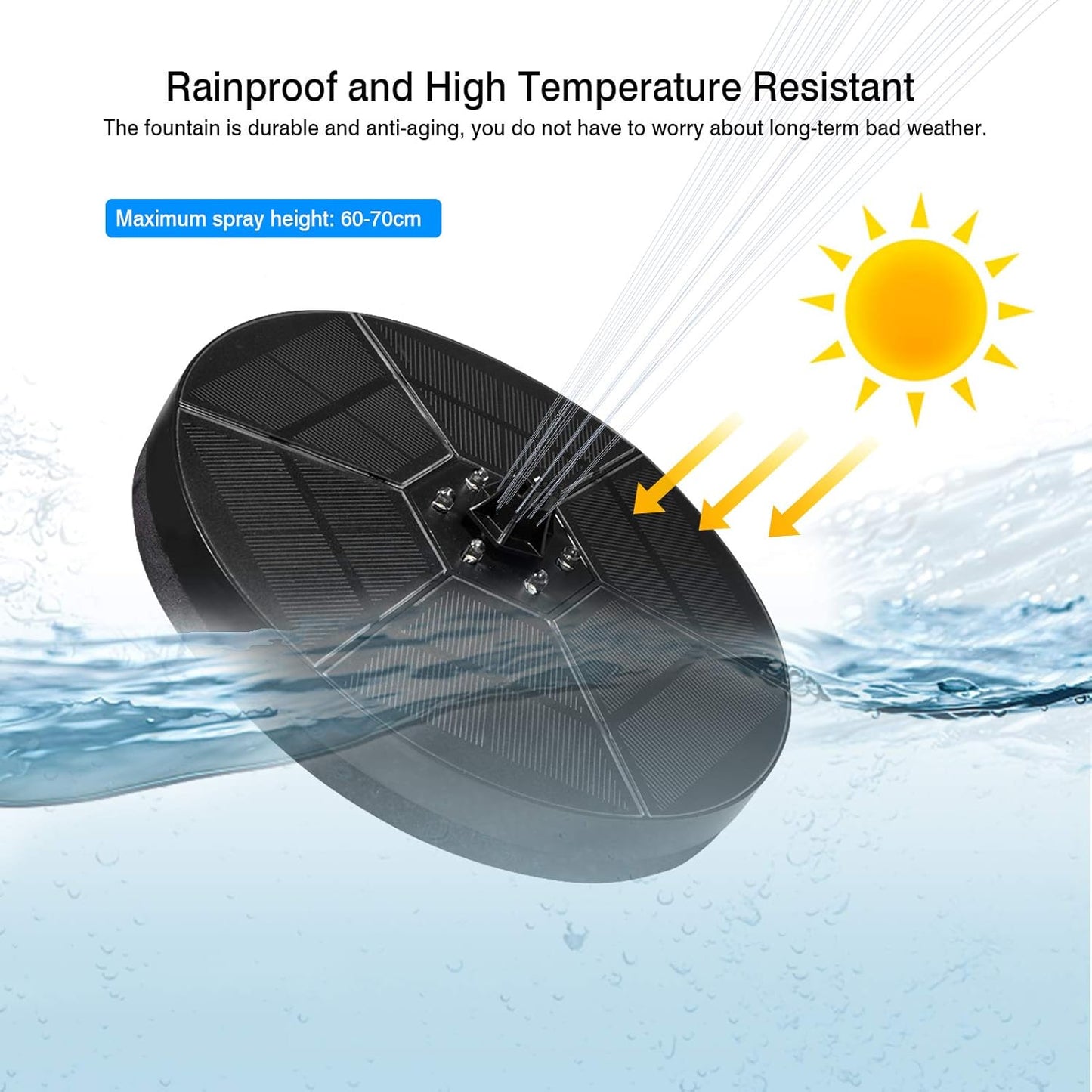 Solar Water Fountain 18 Cm with 1 nozzles, Floating Solar Powered Fountain Pump for Bird Bath  Garden Pond Pool Outdoor  Round