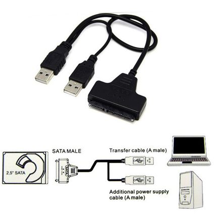 USB to SATA USB 2.0 to 2.5 SATA 22P Hard Drive HDD Adapter Cable Converter - also reads 2.5 inch Sata SSD Drives
