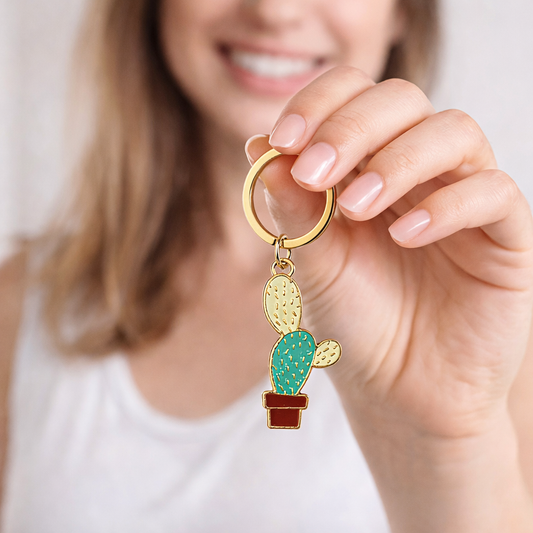 Cute Cactus Keychain | Stylish Metal Enamel Key Ring for Car & Bike Keys | Lovely Gift Keychain for Girls & Boys