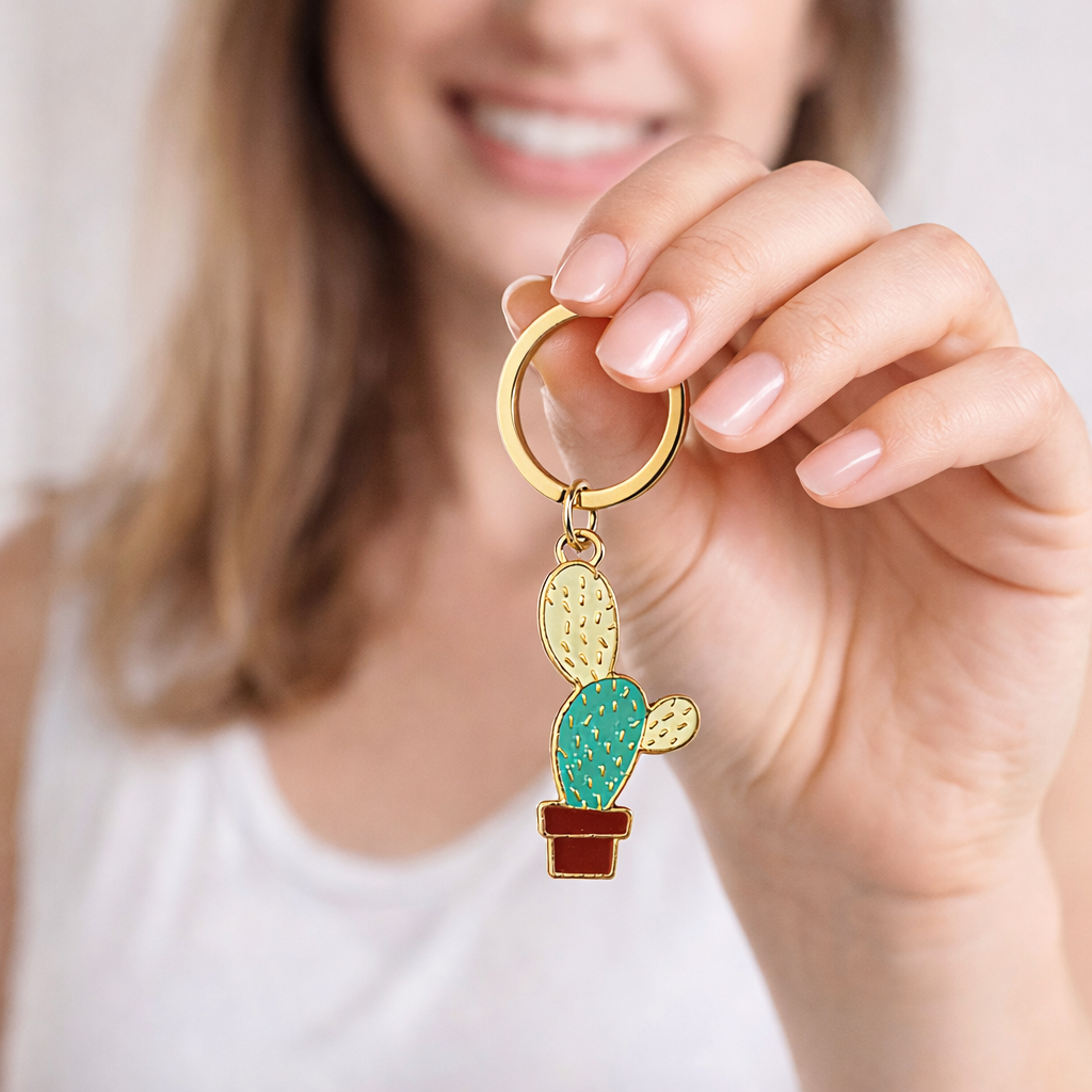 Cute Cactus Keychain | Stylish Metal Enamel Key Ring for Car & Bike Keys | Lovely Gift Keychain for Girls & Boys