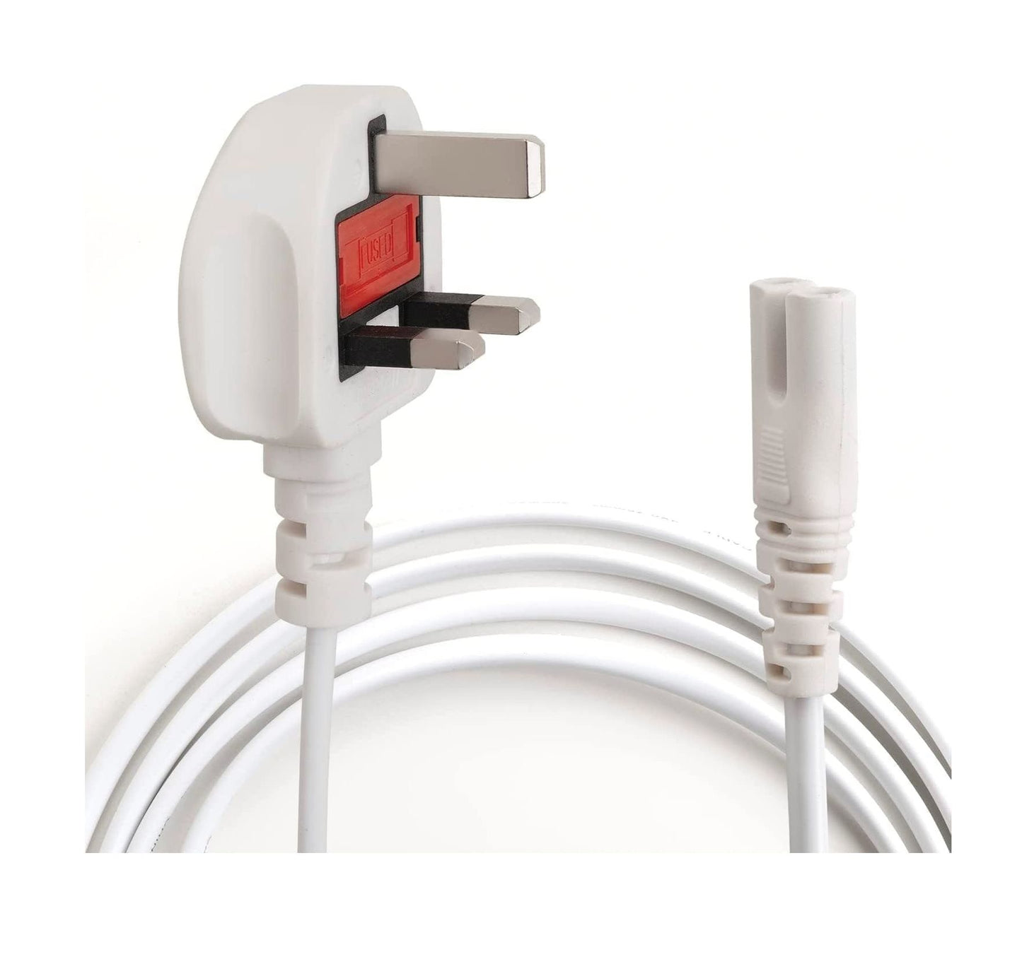 2 Pin Mains Cable IEC C7 UK Plug – 3 Meter White Power Cable for TV, Printer, Laptop Charger, PS4, PS5 & Xbox