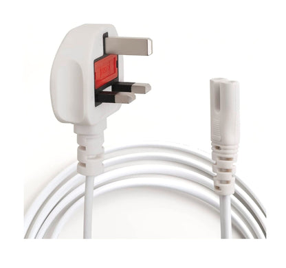 2 Pin Mains Cable IEC C7 UK Plug – 3 Meter White Power Cable for TV, Printer, Laptop Charger, PS4, PS5 & Xbox