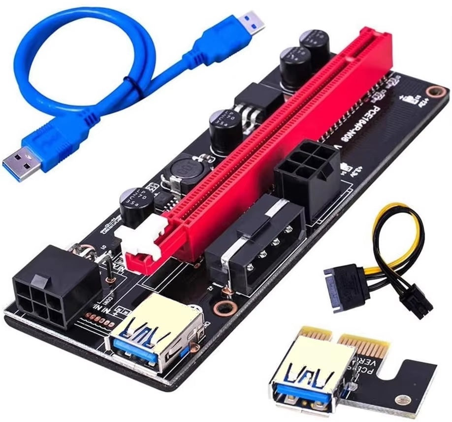 Gold Plated 009S Plus Riser New Black Version PCI-e 1X16x USB 3.0 Two 6-Pin One SATA Power for Mining Gaming