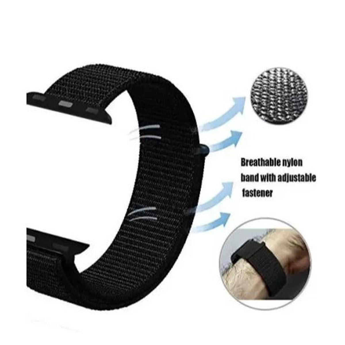 Mesh Soft Breathable Woven Nylon Sports Loop Strap Band for Appl Watch 42mm Series 1,2,3 & i Watch 44mm Series 4 ,5-jet Black