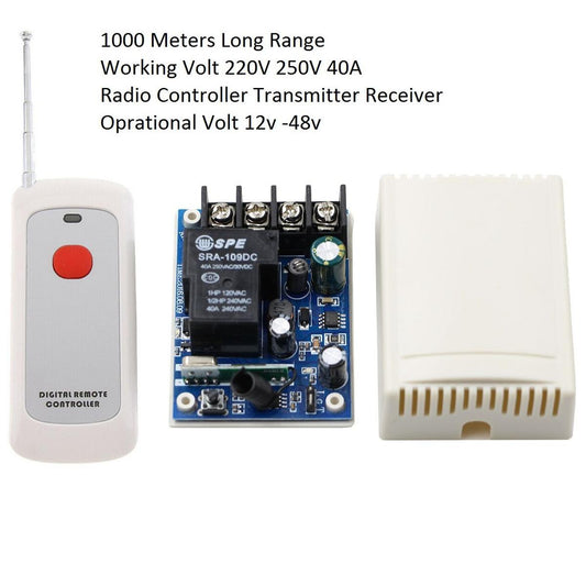 500m-1000M DC12V 24V 36V 48V 40A RF Wireless Remote Control Power Switch Radio Controller Transmitter Receiver with Antenna Radio Remote Control Industrial Remote Control Switch Long Distance Range