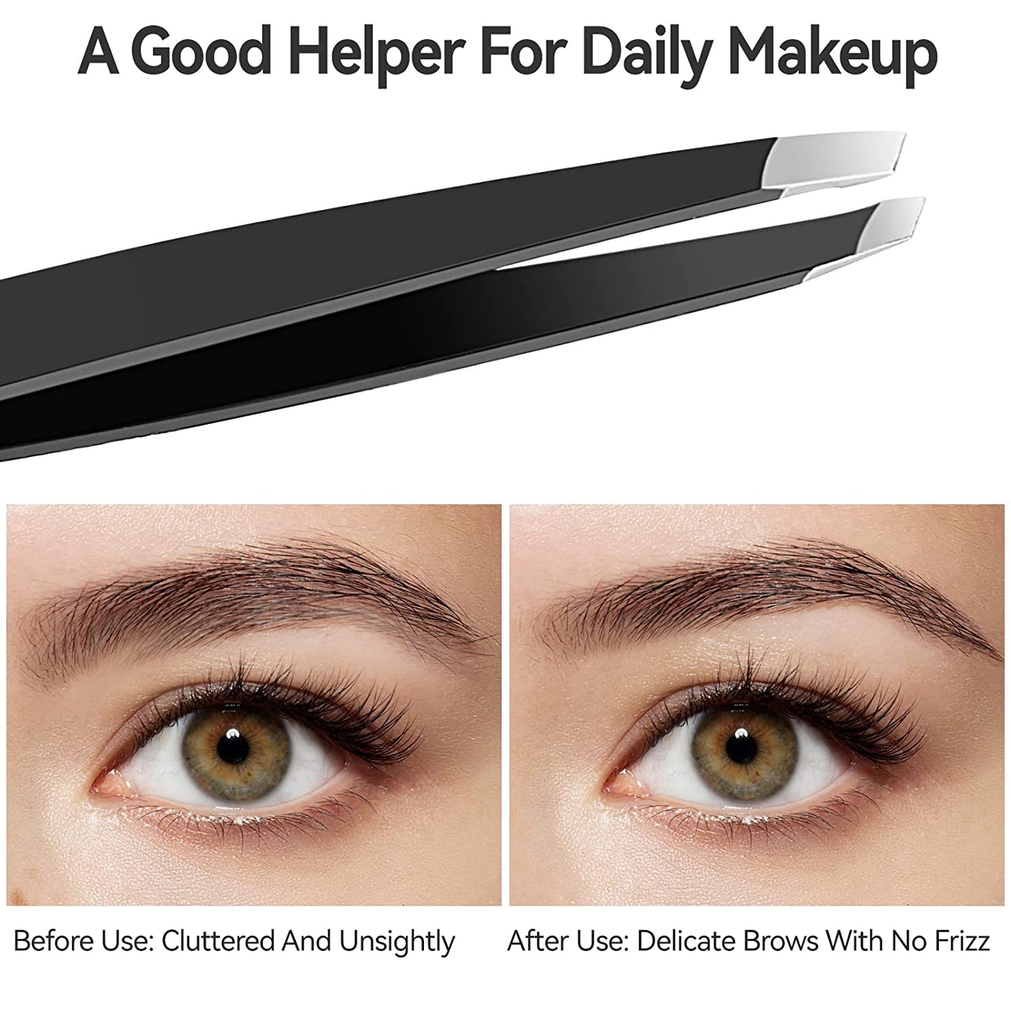 Roofa Spain Deluxe Slant Tip Tweezer Black Stainless Steel Tweezers | Professional Slant Tip For Eyebrows splinter removal, ingrown hair handling | Extra Sharp Hair Removal Tool | For Eyebrow Shaping | For Men And Women