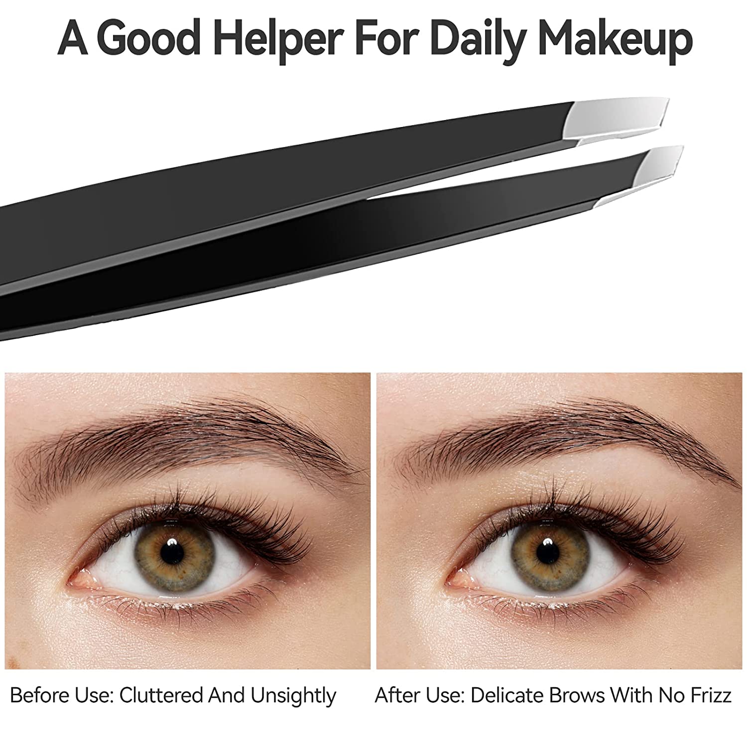 Roofa Spain Deluxe Slant Tip Tweezer Black Stainless Steel Tweezers | Professional Slant Tip For Eyebrows splinter removal, ingrown hair handling | Extra Sharp Hair Removal Tool | For Eyebrow Shaping | For Men And Women