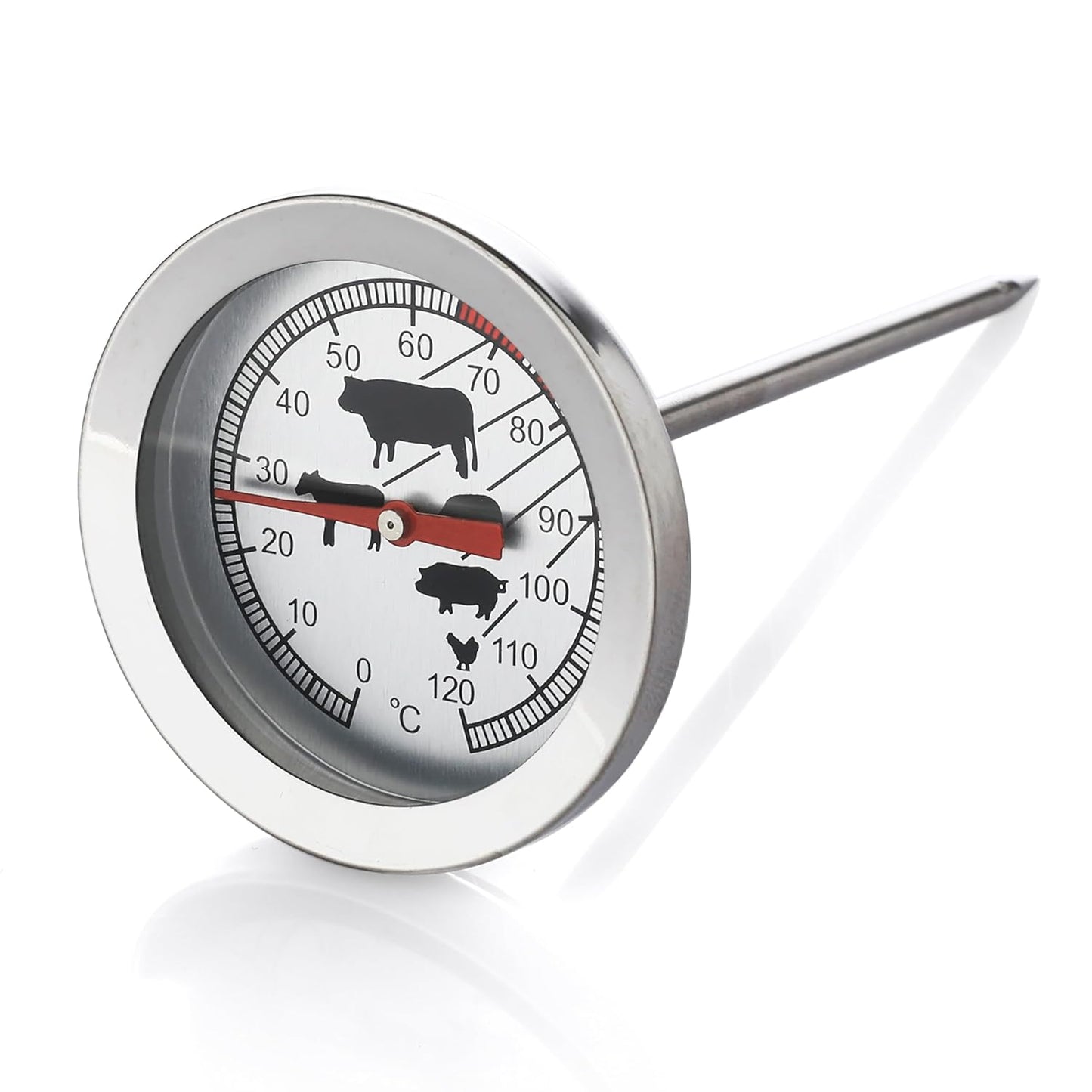 Stainless Steel Roasting Thermometer, Analogue and Wireless Meat Thermometer for Kitchen and Grill, Ideal Steak, Meat, Poultry, 5.3 x 11 cm