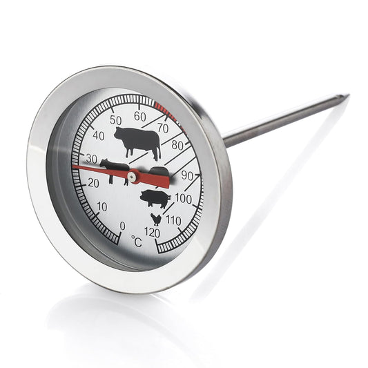 Stainless Steel Roasting Thermometer, Analogue and Wireless Meat Thermometer for Kitchen and Grill, Ideal Steak, Meat, Poultry, 5.3 x 11 cm
