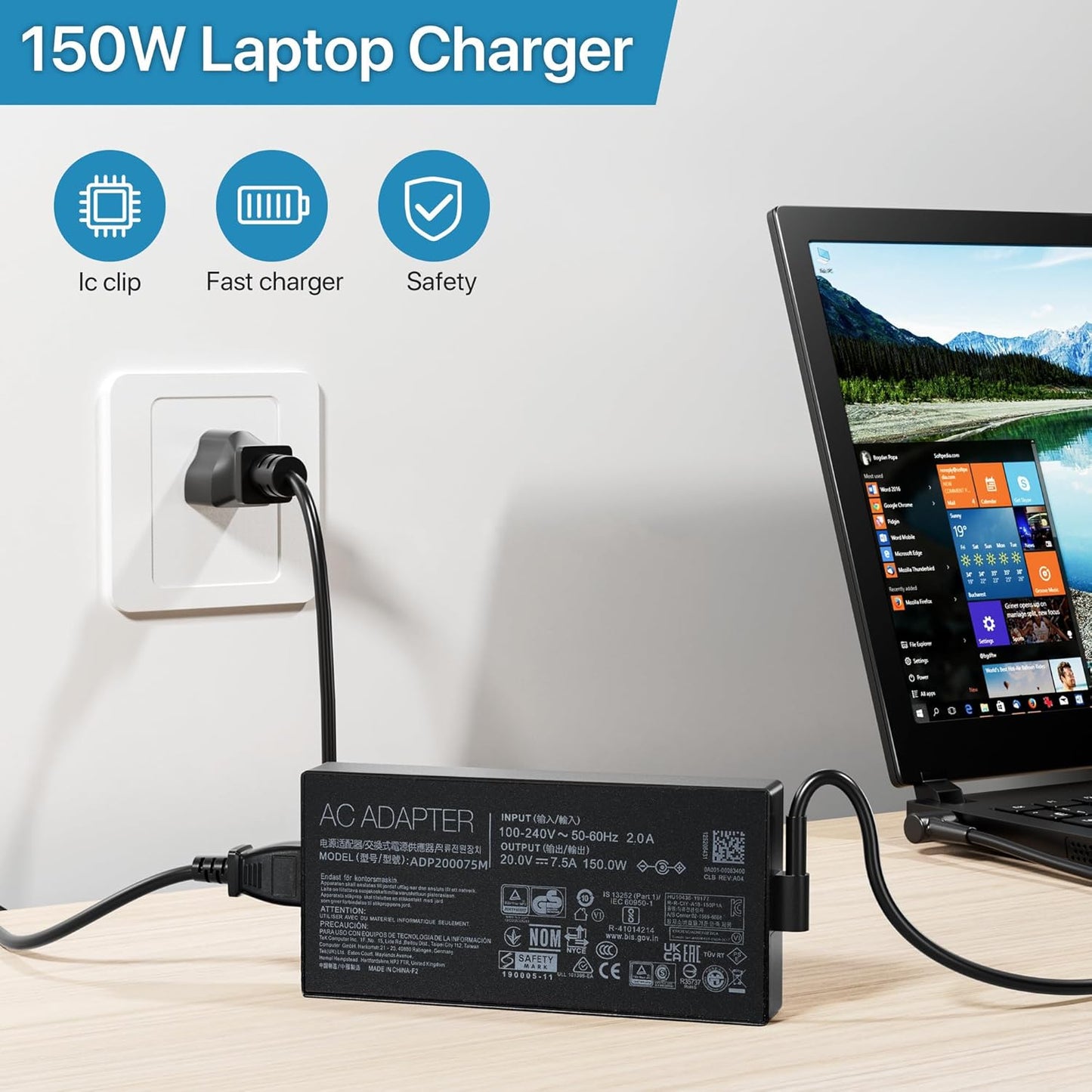 🔌 20V 7.5A A18-150P1A Laptop Charger Branded Orignal– 150W AC Adapter for AS-US  | 4.5 × 3.0 mm Connector