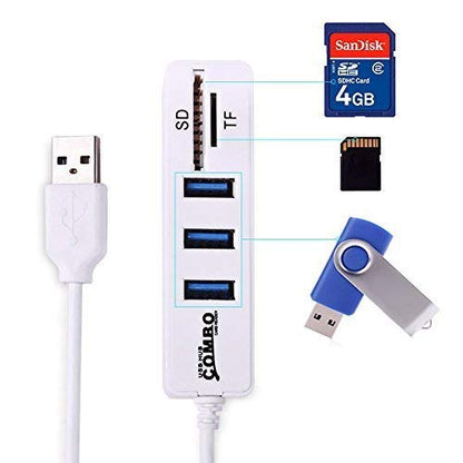Portable USB 2.0 Hub, TF/SD Card Reader, 3 USB 2.0 Ports, 480Mbps High Speed Data Transmission, Plug and Play, USB Splitter for Keyboard, Mouse, Hard Dish and U Disk (White)
