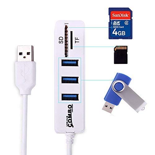 Portable USB 2.0 Hub, TF/SD Card Reader, 3 USB 2.0 Ports, 480Mbps High Speed Data Transmission, Plug and Play, USB Splitter for Keyboard, Mouse, Hard Dish and U Disk (White)