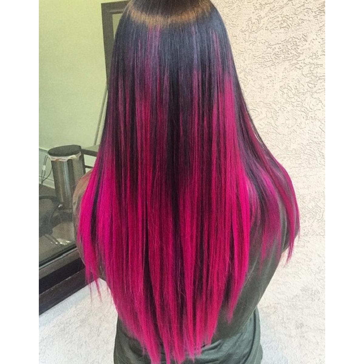 Colored Clip in Hair Extensions 45 cm 10pcs Straight Fashion Hairpieces for Party Highlights Pink
