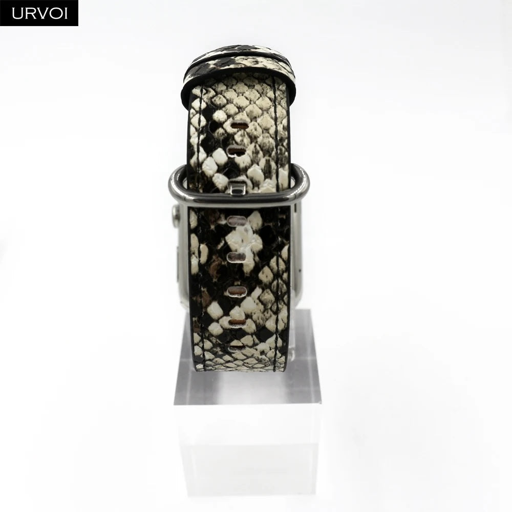 URVOI Leather band for Apple Watch series 10 9 8 7 6 SE 5 4 printing strap for iWatch 42mm-S10 38 40 41mm PU leather microfiber with python modern
