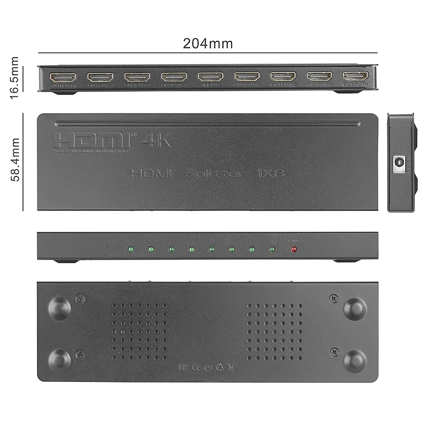 Brand New Slim HDMI Splitter 1x8 – 1 Input 8 Output HDMI Amplifier Switcher Hub | Full HD 4Kx2K, 3D, 1080p Support