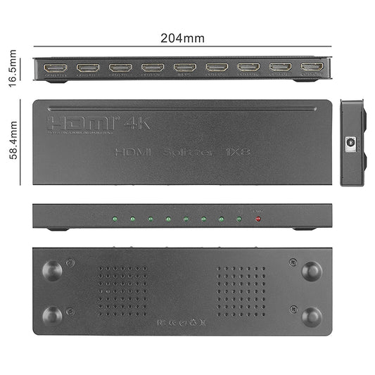 Brand New Slim HDMI Splitter 1x8 – 1 Input 8 Output HDMI Amplifier Switcher Hub | Full HD 4Kx2K, 3D, 1080p Support