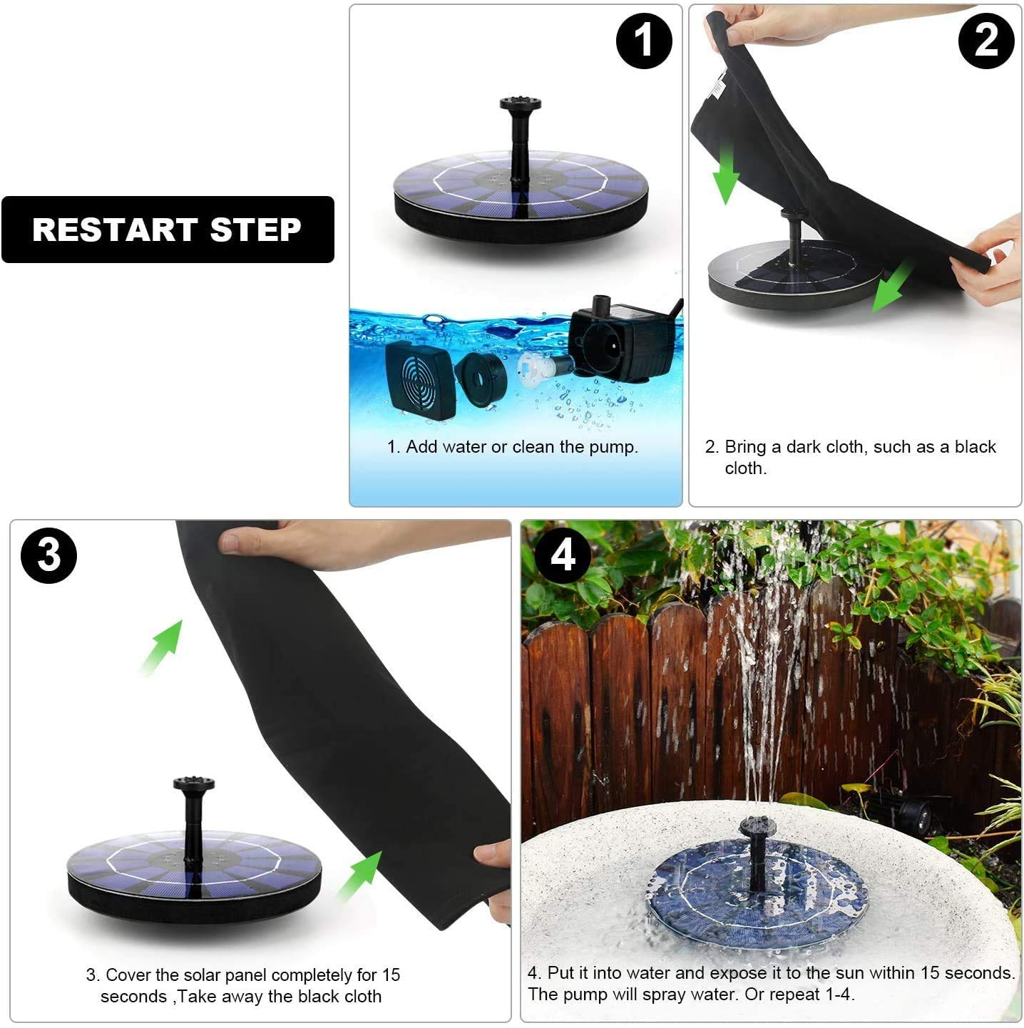 Solar Water Fountain 16 Cm with 4 nozzles, Floating Solar Powered Fountain Pump for Bird Bath  Garden Pond Pool Outdoor 1.4W Round