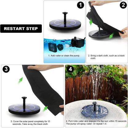 Solar Water Fountain 16 Cm with 4 nozzles, Floating Solar Powered Fountain Pump for Bird Bath  Garden Pond Pool Outdoor 1.4W Round