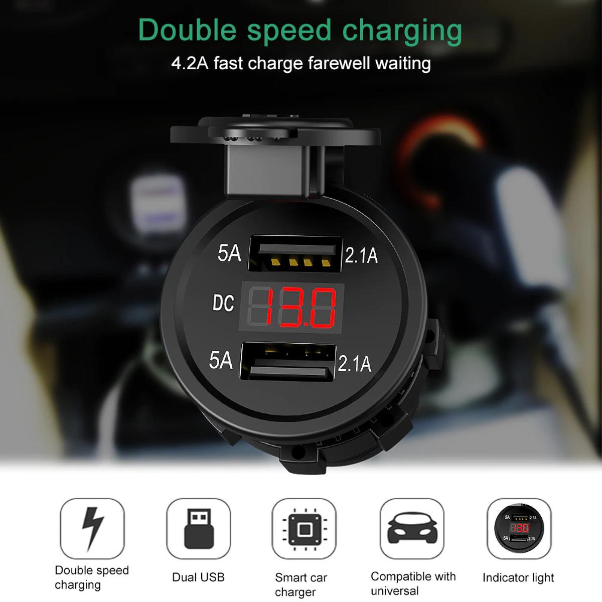 Car Motorcycle Cigarette Lighter Dual USB Charger 12V-24V Car Boat Motorcycle Cigarette Lighter Sockets Power Plug Outlet LED