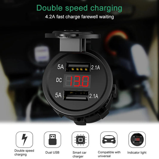 Car Motorcycle Cigarette Lighter Dual USB Charger 12V-24V Car Boat Motorcycle Cigarette Lighter Sockets Power Plug Outlet LED