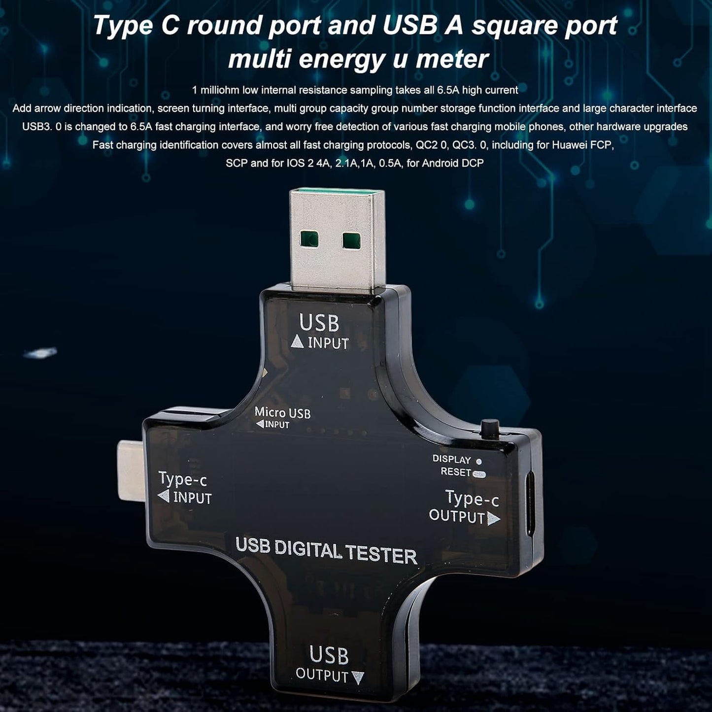USB C Tester Multifunctional USB Safety Tester Voltage Meters USB 2 in 1 Type C Pd USB Power Current Voltage Meter Tester Voltmeter