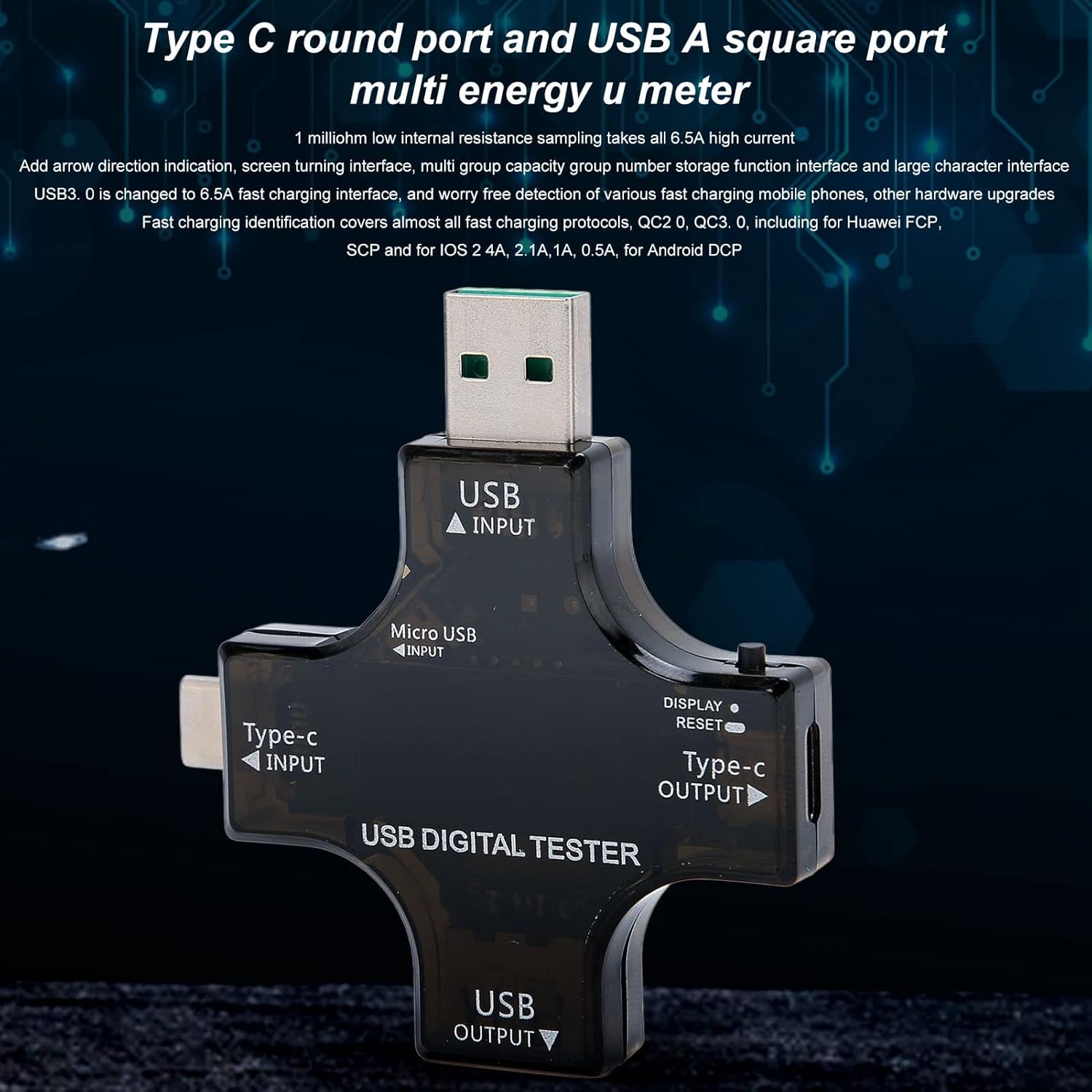 USB C Tester Multifunctional USB Safety Tester Voltage Meters USB 2 in 1 Type C Pd USB Power Current Voltage Meter Tester Voltmeter