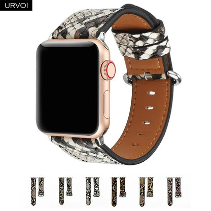 URVOI Leather band for Apple Watch series 10 9 8 7 6 SE 5 4 printing strap for iWatch 42mm-S10 38 40 41mm PU leather microfiber with python modern