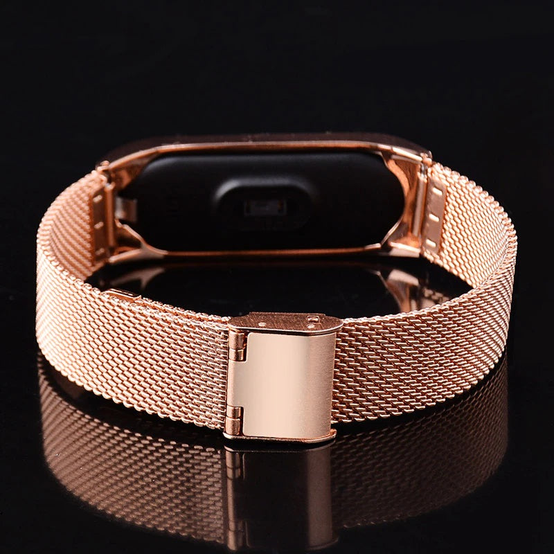 Strap Belt For Xiaomi Mi Band 3/4 Universal Metal Stainless Steel Buckle Milanese Watch Band(Rose Pink)