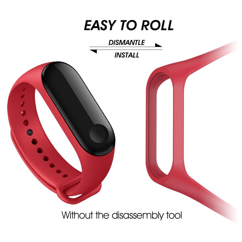 Mi Band 3 / 4 - Rose Red  A One World Premium Quality Color Full Fashion Strap Soft Silicone ( Host Not Included)