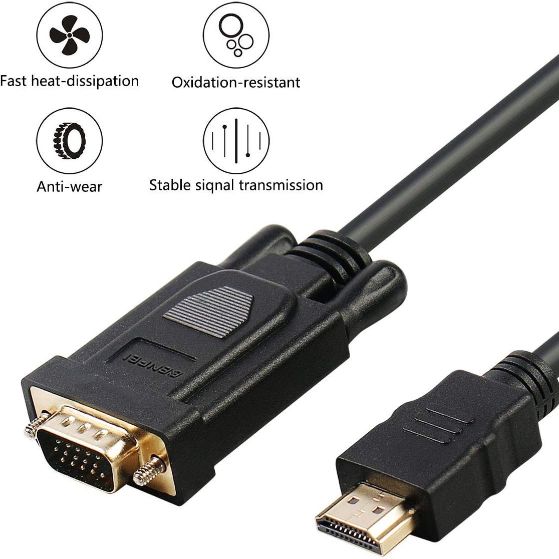 HDMI to VGA Cable 1.8M Gold Plated Male to Male | HD 1080P Adapter Cable for Laptop PC Monitor Projector TV