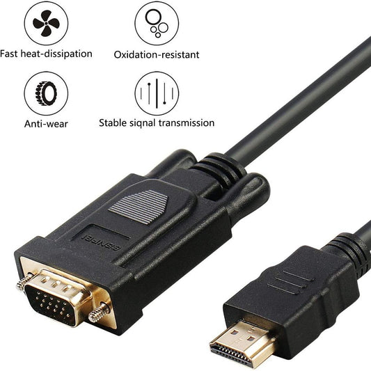 HDMI to VGA Cable 1.8M Gold Plated Male to Male | HD 1080P Adapter Cable for Laptop PC Monitor Projector TV