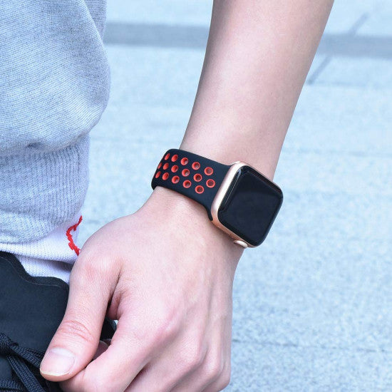 Black Rose Red Breathable with holes sport silicone watch Band for I watch 42mm 44mm 45mm Bracelet Strap