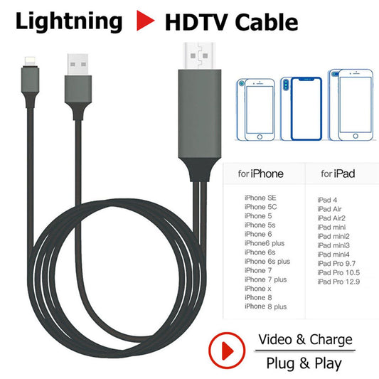 Lightning to HDMI Cable Lightning Digital AV to HDMI Adapter 1080P 2m