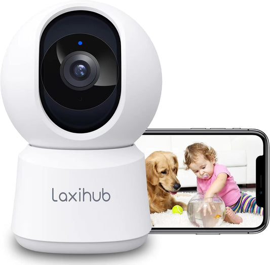 LAXIHUB 360° Coverage Pan Tilt Home Security Camera, 1080p Full HD Indoor Camera with Night Vision & Two-Way Audio, Smart Baby Monitor, Pet Camera with Phone App, Motion Sound Detection